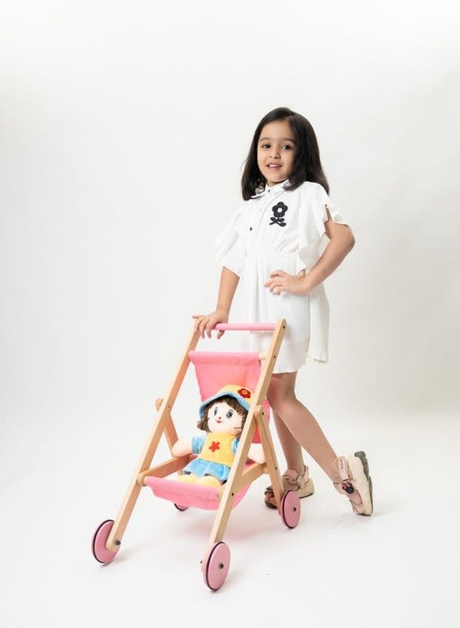 Rocking Potato Wooden Doll Stroller with Fabric Seat - Classic Toy Pram - Pretend Play Pushchair for Kids - Durable & Safe Design - Image 5